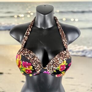 Victoria's Secret Women's 34B Bombshell Floral & Leopard Print Halter Bikini Top
